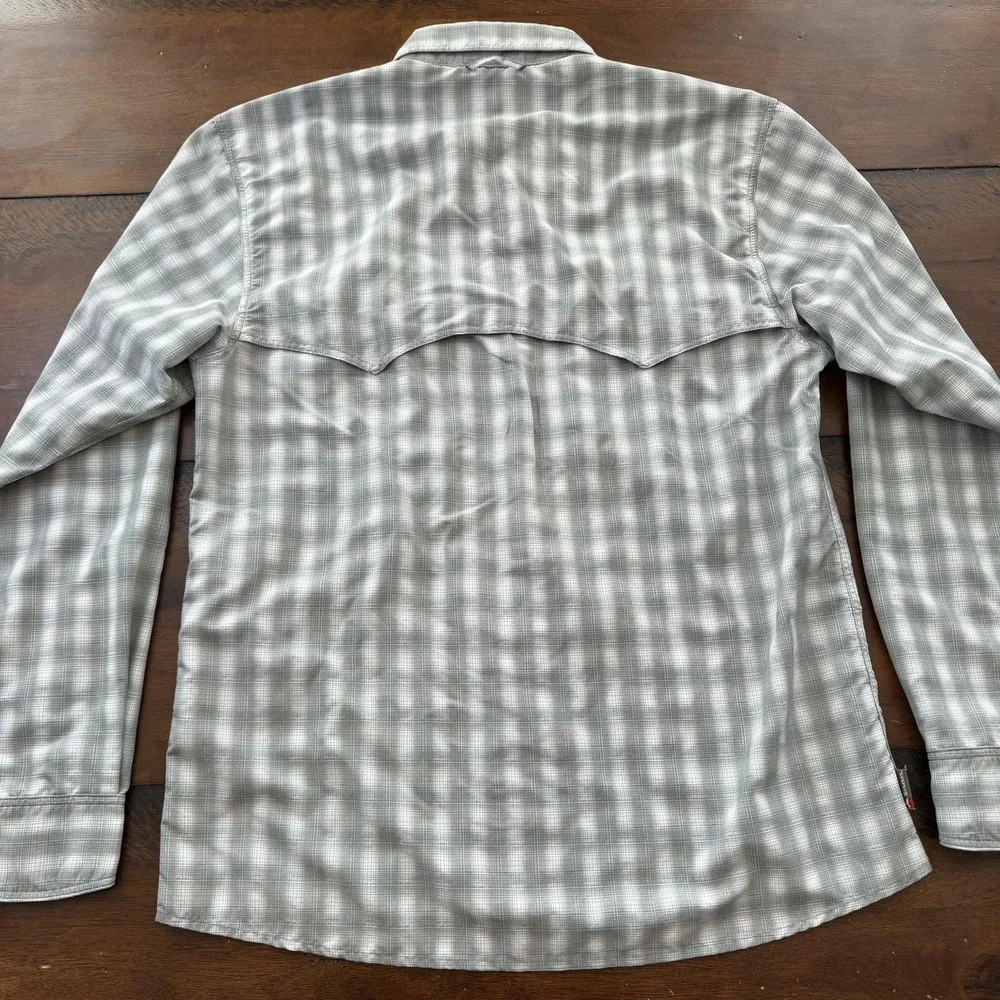 Simms Shirt Mens Medium Gray‎ Plaid Pearl Snap Long Sleeve Fishing Nylon Barfly - Picture 10 of 13